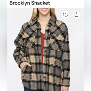 Steve Madden Gray and Tan Plaid Button-Front Shacket
